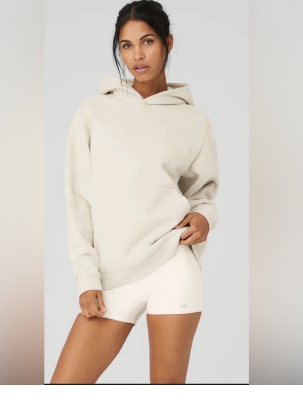 Alo Yoga Women’s Renown Heavy Weight Hoodie Bone Cream White Small